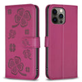 Four-leaf Embossed Leather Phone Case, For iPhone 12 / 12 Pro, For iPhone 12 Pro Max, For iPhone 11 Pro Max, For iPhone 11 For iPhone 12 12 Pro Rose Red