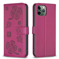 Four-leaf Embossed Leather Phone Case, For iPhone 11 Pro, For iPhone X / XS, For iPhone XR, For iPhone XS Max For iPhone 11 Pro Rose Red