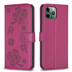 Four-leaf Embossed Leather Phone Case, For iPhone 11 Pro, For iPhone X / XS, For iPhone XR, For iPhone XS Max For iPhone 11 Pro Rose Red