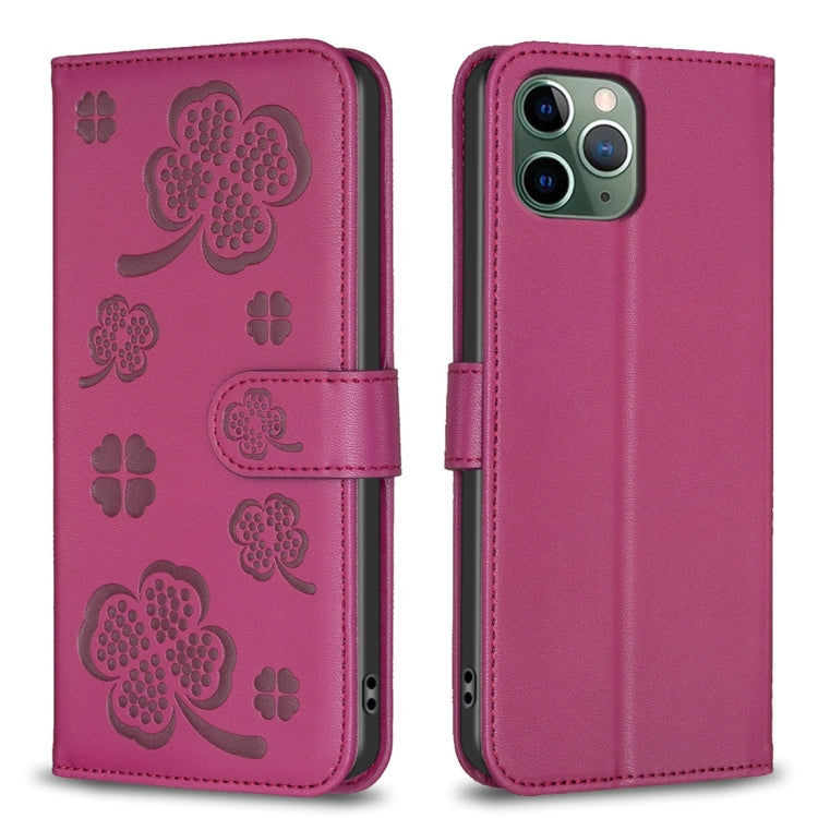 Four-leaf Embossed Leather Phone Case, For iPhone 11 Pro, For iPhone X / XS, For iPhone XR, For iPhone XS Max For iPhone 11 Pro Rose Red