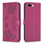 Four-leaf Embossed Leather Phone Case, For iPhone 7 Plus / 8 Plus For iPhone 7 Plus 8 Plus Rose Red