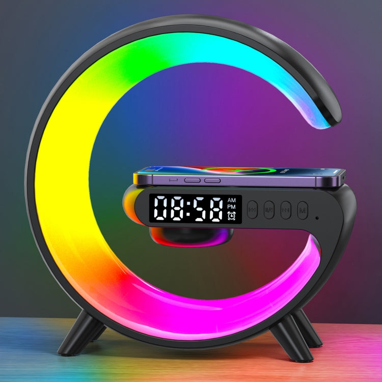 G69 G Shape Smart Bluetooth Speaker Support Wireless Charger & Alarm Clock & Wake-up Light, G69 (Black), G69 (White) G69 (Black) Black