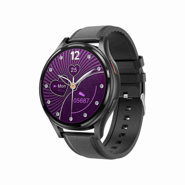 1.43 inch Leather Strap Bluetooth Call Smart Watch Support ECG / Non-invasive Blood Sugar, Leather Strap Black, Leather Strap Brown Leather Strap Black Black