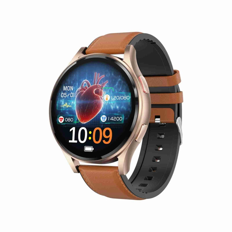 1.43 inch Leather Strap Bluetooth Call Smart Watch Support ECG / Non-invasive Blood Sugar, Leather Strap Black, Leather Strap Brown Leather Strap Brown Brown
