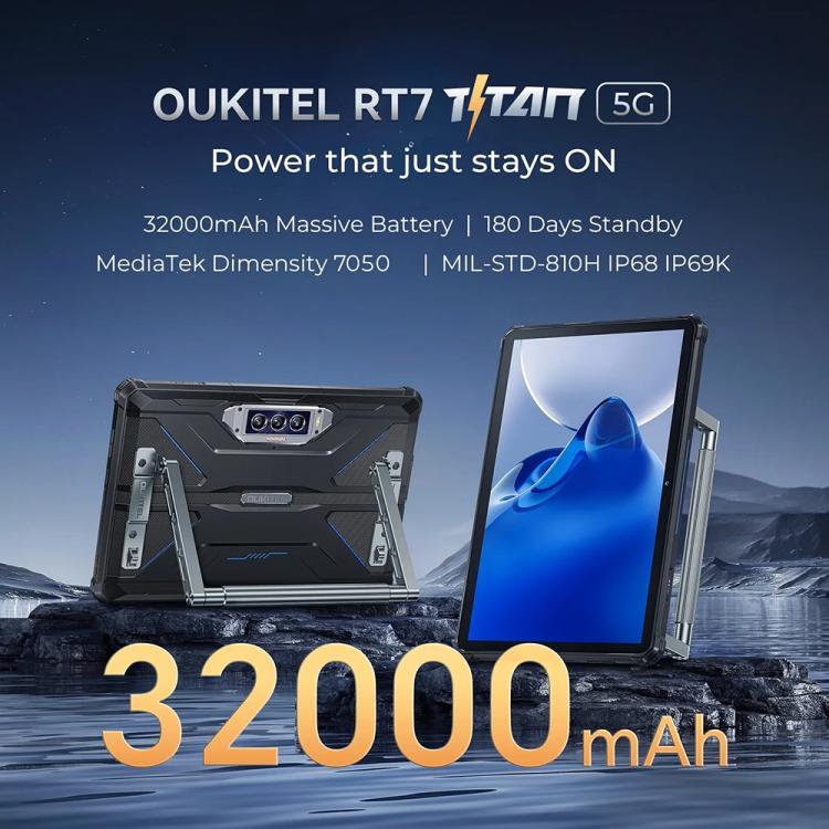 OUKITEL RT7 TITAN 5G Network IP68/IP69K Rugged Tablet, 10.1 inch Android 15 MediaTek Dimensity 7050 Octa Core Support Dual SIM, EU Plug, RT7 5G 12GB+512GB – Magnetic, Bluetooth