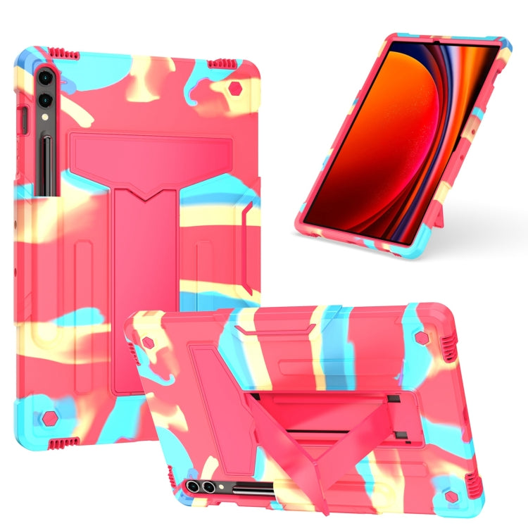 T Holder Robot Silicone Hybrid PC Tablet Case, For Samsung Galaxy Tab S9 FE+ / S9+, For Samsung Galaxy Tab S9 FE / S9, For Samsung Galaxy Tab A9+, For Samsung Galaxy Tab A9 For Samsung Galaxy Tab S9 FE+ S9+ Camouflage Rose Red