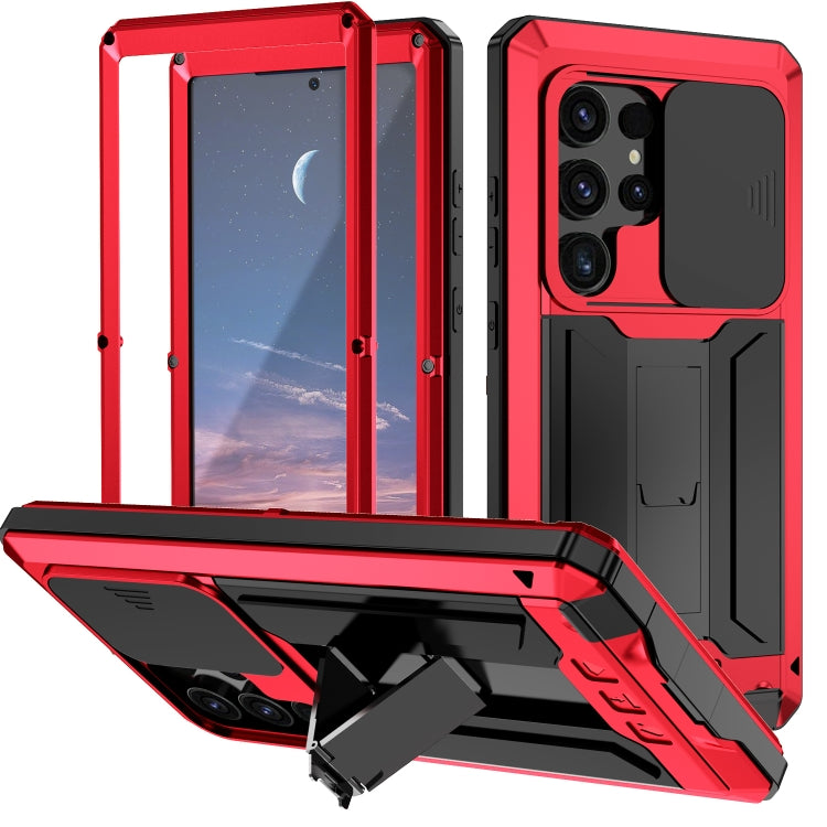 Sliding Camera Life Waterproof Holder Phone Case – Waterproof, Kickstand, Tempered Glass, For Samsung Galaxy S25 Ultra 5G, For Samsung Galaxy S24 Ultra 5G, For Samsung Galaxy S24+ 5G, For Samsung Galaxy S24 5G For Samsung Galaxy S24 Ultra 5G Red