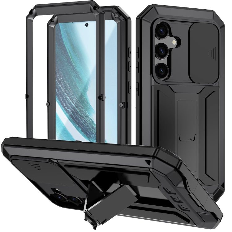 Sliding Camera Life Waterproof Holder Phone Case – Waterproof, Kickstand, Tempered Glass, For Samsung Galaxy S25 Ultra 5G, For Samsung Galaxy S24 Ultra 5G, For Samsung Galaxy S24+ 5G, For Samsung Galaxy S24 5G For Samsung Galaxy S24+ 5G Black
