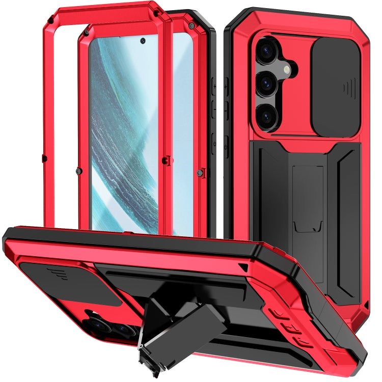 Sliding Camera Life Waterproof Holder Phone Case – Waterproof, Kickstand, Tempered Glass, For Samsung Galaxy S25 Ultra 5G, For Samsung Galaxy S24 Ultra 5G, For Samsung Galaxy S24+ 5G, For Samsung Galaxy S24 5G For Samsung Galaxy S24+ 5G Red
