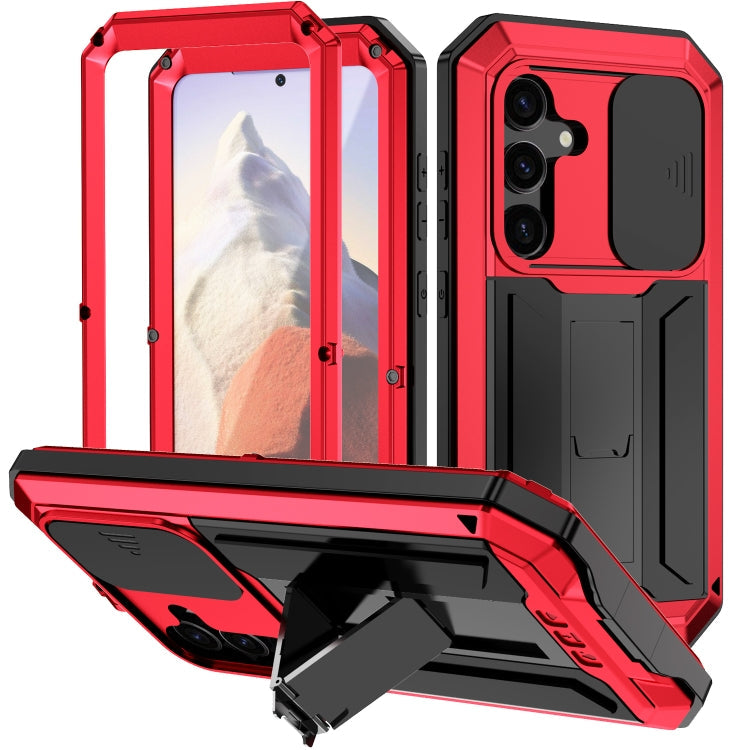 Sliding Camera Life Waterproof Holder Phone Case – Waterproof, Kickstand, Tempered Glass, For Samsung Galaxy S25 Ultra 5G, For Samsung Galaxy S24 Ultra 5G, For Samsung Galaxy S24+ 5G, For Samsung Galaxy S24 5G For Samsung Galaxy S24 5G Red