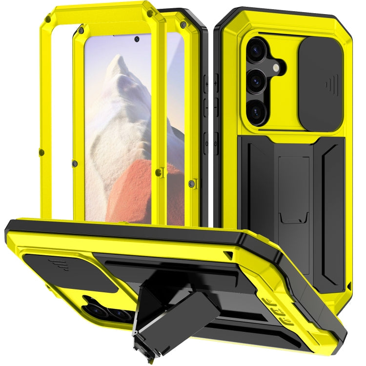 Sliding Camera Life Waterproof Holder Phone Case – Waterproof, Kickstand, Tempered Glass, For Samsung Galaxy S25 Ultra 5G, For Samsung Galaxy S24 Ultra 5G, For Samsung Galaxy S24+ 5G, For Samsung Galaxy S24 5G For Samsung Galaxy S24 5G Yellow