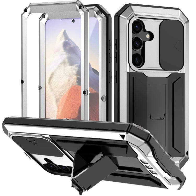 Sliding Camera Life Waterproof Holder Phone Case – Waterproof, Kickstand, Tempered Glass, For Samsung Galaxy S25 Ultra 5G, For Samsung Galaxy S24 Ultra 5G, For Samsung Galaxy S24+ 5G, For Samsung Galaxy S24 5G For Samsung Galaxy S24 5G Silver