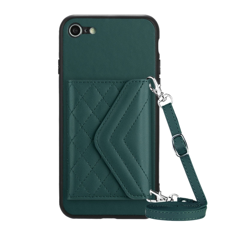 Rhombic Texture Card Bag RFID Phone Case with Long Lanyard, For iPhone SE 2022 / SE 2020, For iPhone 13 Pro Max, For iPhone 13 Pro, For iPhone 13 For iPhone SE 2022 SE 2020 Green