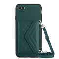 Rhombic Texture Card Bag RFID Phone Case with Long Lanyard, For iPhone SE 2022 / SE 2020, For iPhone 13 Pro Max, For iPhone 13 Pro, For iPhone 13 For iPhone SE 2022 SE 2020 Green