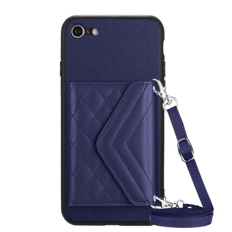 Rhombic Texture Card Bag RFID Phone Case with Long Lanyard – Lanyard, Leather, TPU, For iPhone SE 2022 / SE 2020, For iPhone 13 Pro Max, For iPhone 13 Pro, For iPhone 13 For iPhone SE 2022 SE 2020 Blue