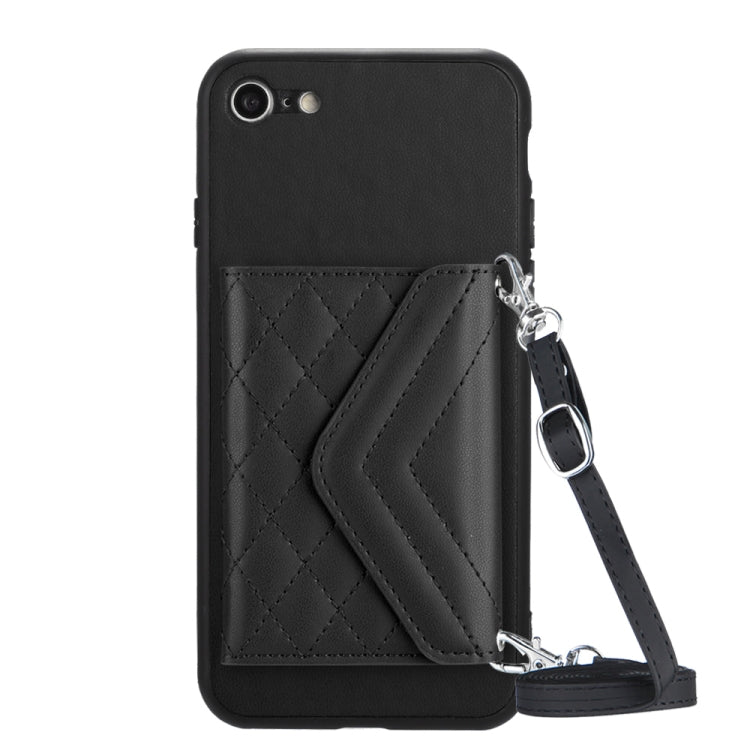 Rhombic Texture Card Bag RFID Phone Case with Long Lanyard – Lanyard, Leather, TPU, For iPhone SE 2022 / SE 2020, For iPhone 13 Pro Max, For iPhone 13 Pro, For iPhone 13 For iPhone SE 2022 SE 2020 Black