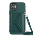 Rhombic Texture Card Bag RFID Phone Case with Long Lanyard, For iPhone 12 mini, For iPhone 11 Pro Max, For iPhone 11, For iPhone 11 Pro For iPhone 12 mini Green