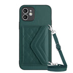 Rhombic Texture Card Bag RFID Phone Case with Long Lanyard, For iPhone 12 mini, For iPhone 11 Pro Max, For iPhone 11, For iPhone 11 Pro For iPhone 12 mini Green