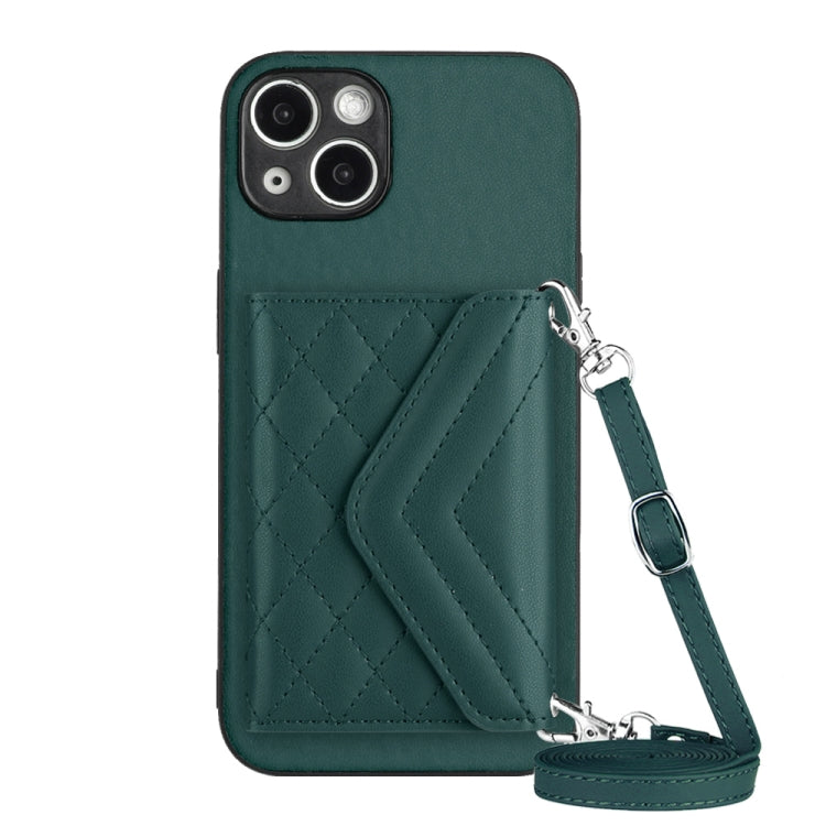 Rhombic Texture Card Bag RFID Phone Case with Long Lanyard, For iPhone 13 mini, For iPhone 12, For iPhone 12 Pro Max, For iPhone 12 Pro For iPhone 13 mini Green