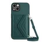 Rhombic Texture Card Bag RFID Phone Case with Long Lanyard, For iPhone 13 mini, For iPhone 12, For iPhone 12 Pro Max, For iPhone 12 Pro For iPhone 13 mini Green