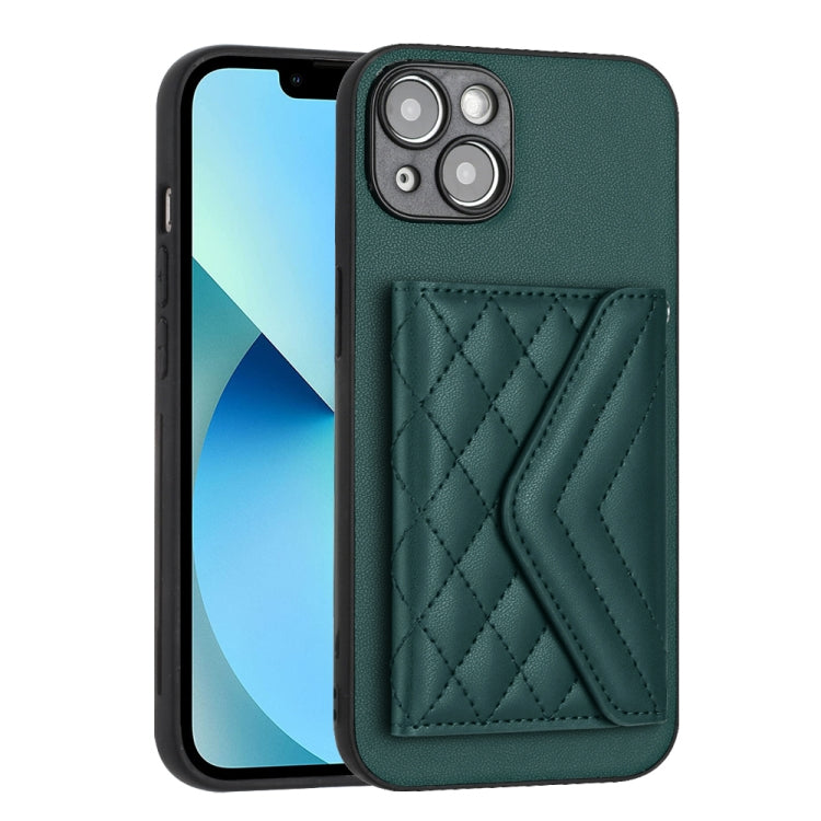 Rhombic Texture Card Bag RFID Phone Case with Long Lanyard, For iPhone 14 Plus, For iPhone 14, For iPhone 14 Pro, For iPhone 14 Pro Max