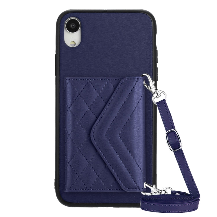 Rhombic Texture Card Bag RFID Phone Case with Long Lanyard – Lanyard, Leather, TPU, For iPhone XS / X, For iPhone XR, For iPhone XS Max, For iPhone 8 Plus / 7 Plus For iPhone XR Blue