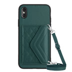 Rhombic Texture Card Bag RFID Phone Case with Long Lanyard, For iPhone XS / X, For iPhone XR, For iPhone XS Max, For iPhone 8 Plus / 7 Plus For iPhone XS X Green
