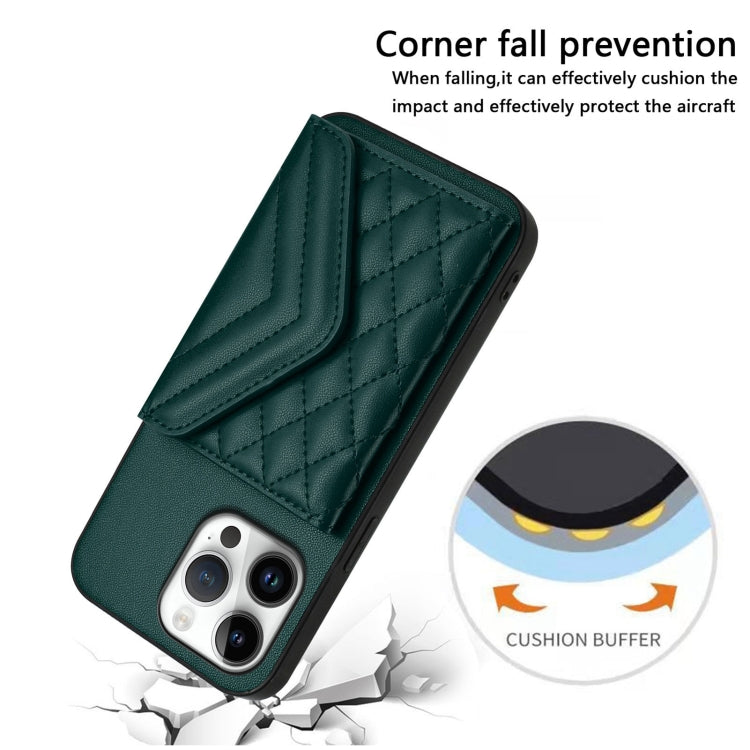 Rhombic Texture Card Bag RFID Phone Case with Long Lanyard, For iPhone 16 Pro Max, For iPhone 16 Pro, For iPhone 16 Plus, For iPhone 16
