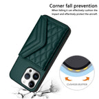 Rhombic Texture Card Bag RFID Phone Case with Long Lanyard, For iPhone 16 Pro Max, For iPhone 16 Pro, For iPhone 16 Plus, For iPhone 16