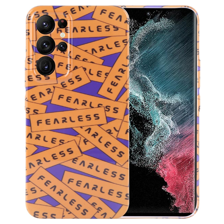 Painted Pattern Precise Hole PC Phone Case, For Samsung Galaxy S22 Ultra 5G For Samsung Galaxy S22 Ultra 5G Orange Label