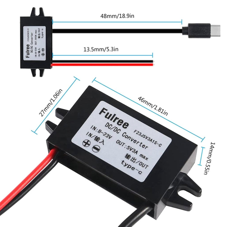 12V to 5V 3A Car Power Converter DC Module Voltage Regulator, Type-C Elbow, USB Female with Ears, Dual USB Female, Dual USB with Ears, 2 in 1 Dual USB Female – Shockproof, Waterproof