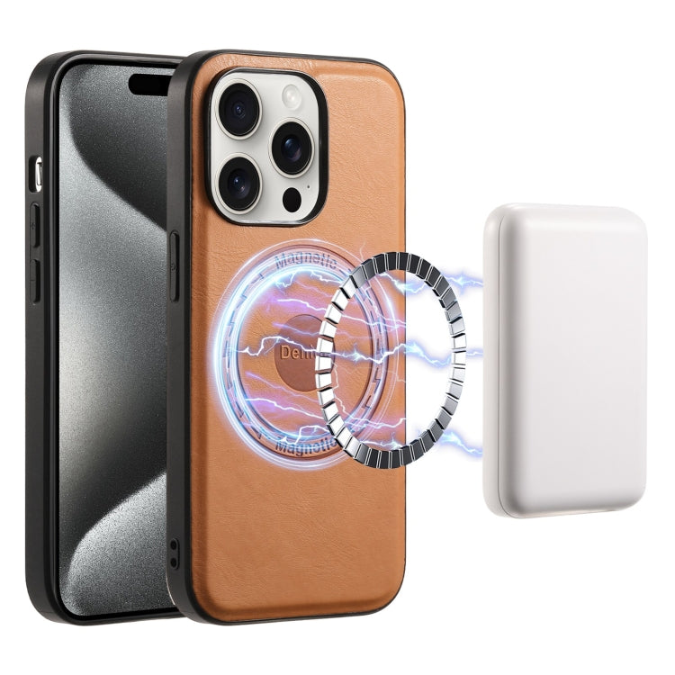 Denior Cowhide Texture Leather MagSafe Phone Case – Wear-resistant, Leather, Wireless Charging, For iPhone 16 Pro Max, For iPhone 16 Pro, For iPhone 16 Plus, For iPhone 16, For iPhone 15 Pro Max, For iPhone 15 Pro For iPhone 15 Pro Max Khaki