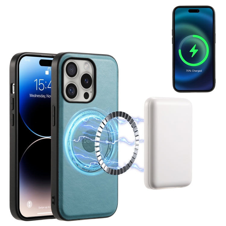 Denior Cowhide Texture Leather MagSafe Phone Case, For iPhone 16 Pro Max, For iPhone 16 Pro, For iPhone 16 Plus, For iPhone 16, For iPhone 15 Pro Max, For iPhone 15 Pro For iPhone 16 Pro Max Blue