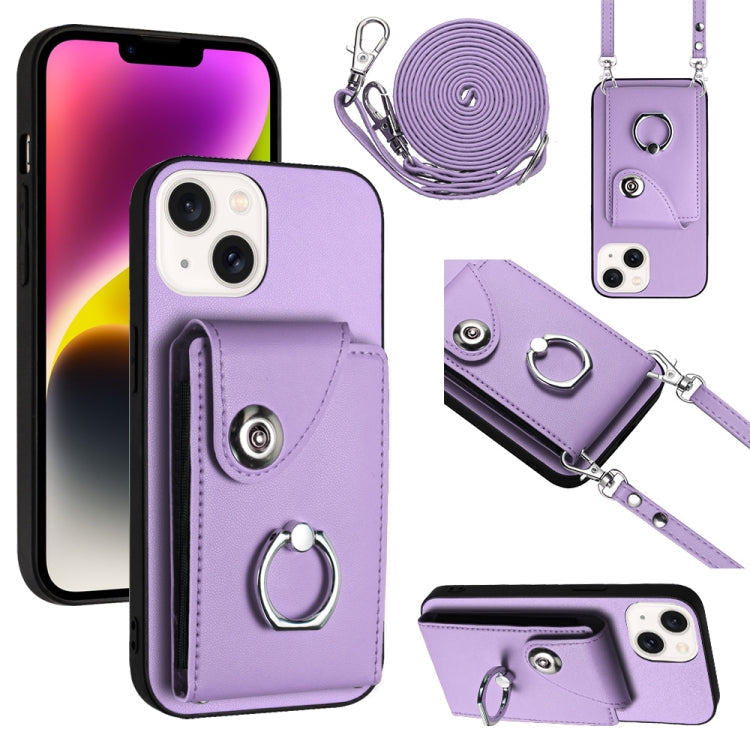 Organ Card Bag Ring Holder Phone Case with Long Lanyard – Wear-resistant, Ring Holder, Lanyard, For iPhone 15, For iPhone 14 Plus, For iPhone 14, For iPhone 14 Pro For iPhone 15 Purple