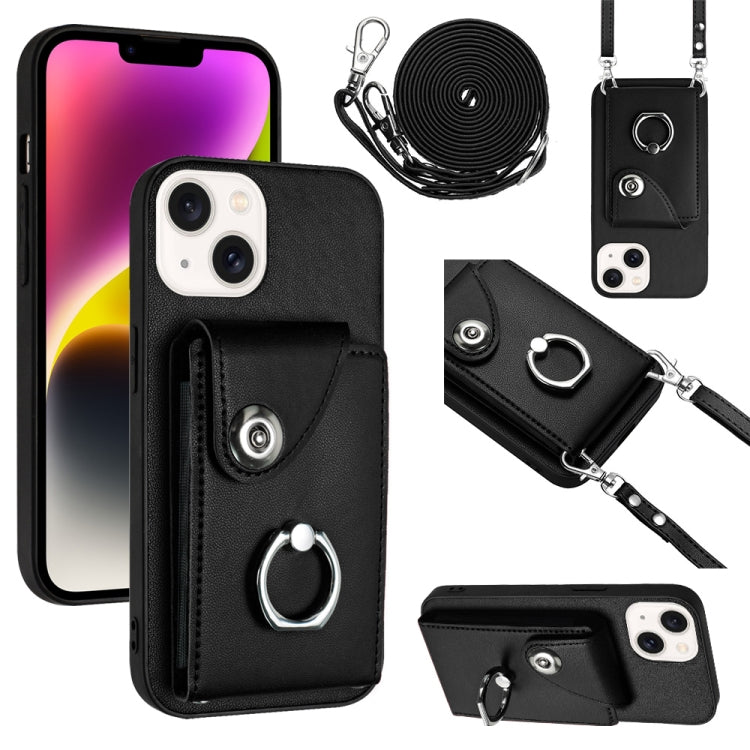 Organ Card Bag Ring Holder Phone Case with Long Lanyard – Wear-resistant, Ring Holder, Lanyard, For iPhone 15, For iPhone 14 Plus, For iPhone 14, For iPhone 14 Pro For iPhone 14 Black