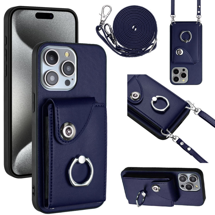 Organ Card Bag Ring Holder Phone Case with Long Lanyard – Wear-resistant, Ring Holder, Lanyard, For iPhone 15, For iPhone 14 Plus, For iPhone 14, For iPhone 14 Pro For iPhone 14 Pro Blue