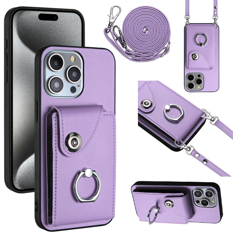 Organ Card Bag Ring Holder Phone Case with Long Lanyard – Wear-resistant, Ring Holder, Lanyard, For iPhone 15, For iPhone 14 Plus, For iPhone 14, For iPhone 14 Pro For iPhone 14 Pro Purple