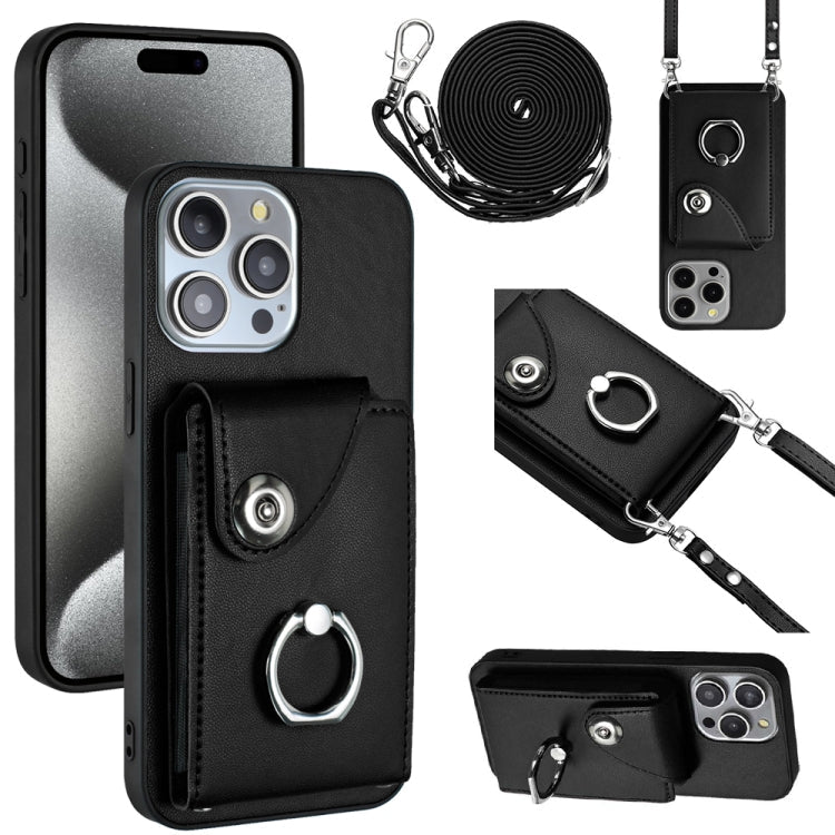 Organ Card Bag Ring Holder Phone Case with Long Lanyard – Wear-resistant, Ring Holder, Lanyard, For iPhone 15, For iPhone 14 Plus, For iPhone 14, For iPhone 14 Pro For iPhone 14 Pro Black