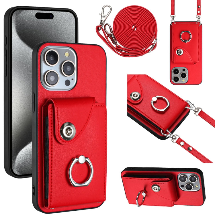 Organ Card Bag Ring Holder Phone Case with Long Lanyard – Wear-resistant, Ring Holder, Lanyard, For iPhone 15, For iPhone 14 Plus, For iPhone 14, For iPhone 14 Pro For iPhone 14 Pro Red