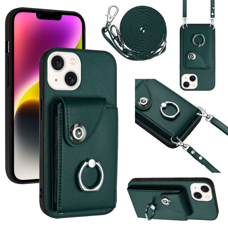 Organ Card Bag Ring Holder Phone Case with Long Lanyard, For iPhone 13, For iPhone 13 mini, For iPhone 12, For iPhone 12 Pro Max For iPhone 13 Green