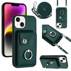 Organ Card Bag Ring Holder Phone Case with Long Lanyard, For iPhone 13, For iPhone 13 mini, For iPhone 12, For iPhone 12 Pro Max For iPhone 13 Green