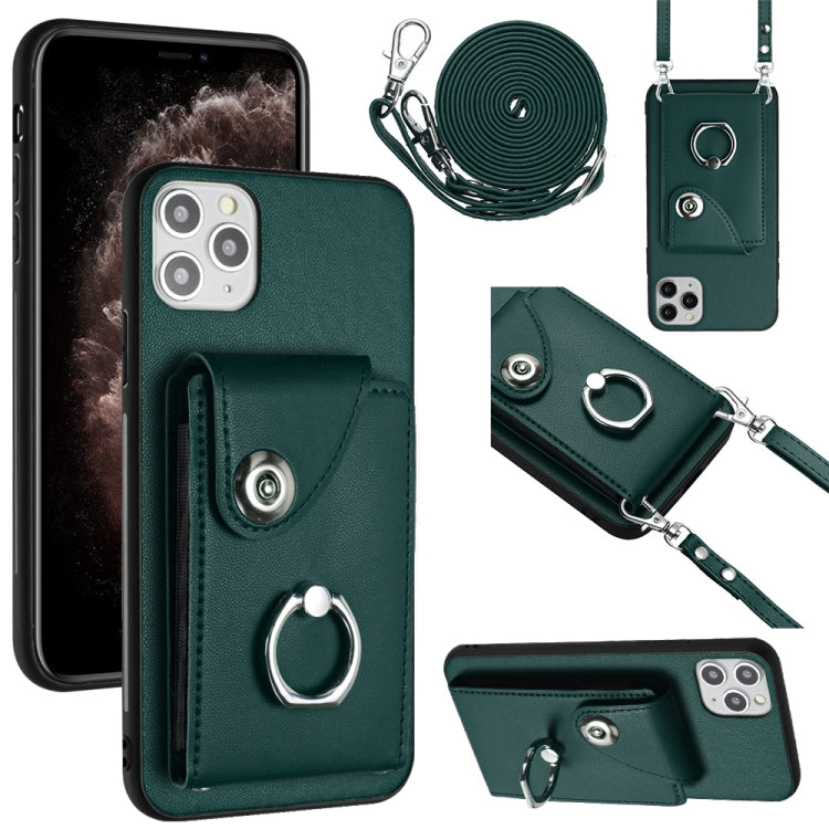 Organ Card Bag Ring Holder Phone Case with Long Lanyard, For iPhone 11 Pro, For iPhone X / XS, For iPhone XR, For iPhone XS Max For iPhone 11 Pro Green