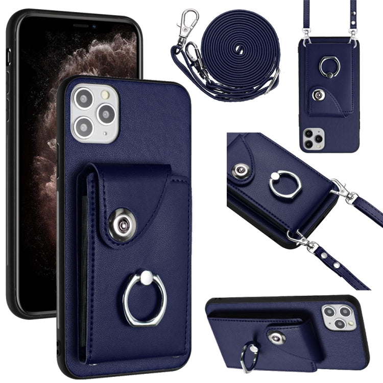 Organ Card Bag Ring Holder Phone Case with Long Lanyard – Wear-resistant, Ring Holder, Lanyard, For iPhone 11 Pro, For iPhone X / XS, For iPhone XR, For iPhone XS Max For iPhone 11 Pro Blue