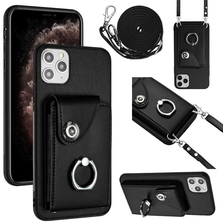 Organ Card Bag Ring Holder Phone Case with Long Lanyard – Wear-resistant, Ring Holder, Lanyard, For iPhone 11 Pro, For iPhone X / XS, For iPhone XR, For iPhone XS Max For iPhone 11 Pro Black