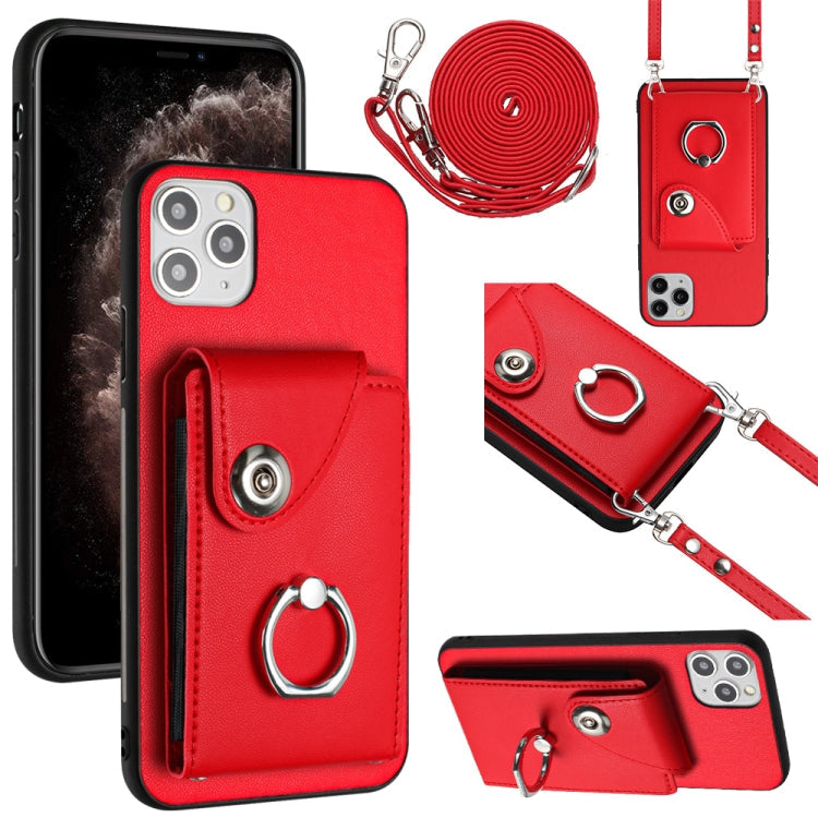 Organ Card Bag Ring Holder Phone Case with Long Lanyard – Wear-resistant, Ring Holder, Lanyard, For iPhone 11 Pro, For iPhone X / XS, For iPhone XR, For iPhone XS Max For iPhone 11 Pro Red