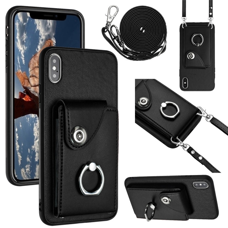 Organ Card Bag Ring Holder Phone Case with Long Lanyard – Wear-resistant, Ring Holder, Lanyard, For iPhone 11 Pro, For iPhone X / XS, For iPhone XR, For iPhone XS Max For iPhone X XS Black