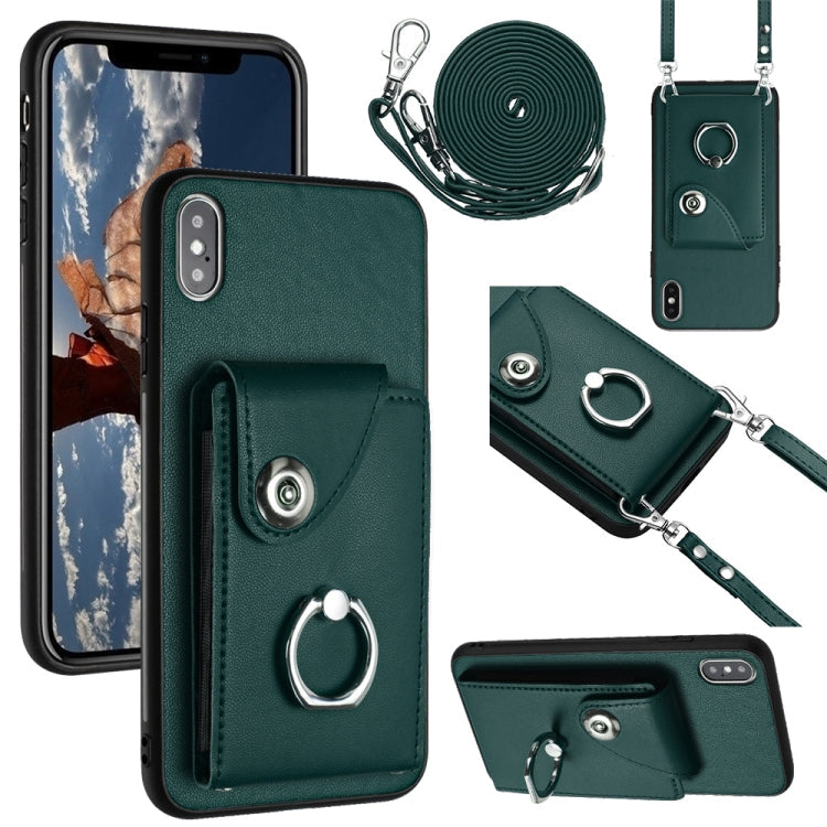 Organ Card Bag Ring Holder Phone Case with Long Lanyard – Wear-resistant, Ring Holder, Lanyard, For iPhone 11 Pro, For iPhone X / XS, For iPhone XR, For iPhone XS Max For iPhone XS Max Green