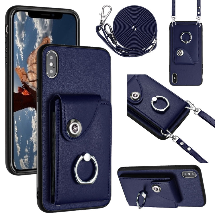 Organ Card Bag Ring Holder Phone Case with Long Lanyard – Wear-resistant, Ring Holder, Lanyard, For iPhone 11 Pro, For iPhone X / XS, For iPhone XR, For iPhone XS Max For iPhone XS Max Blue