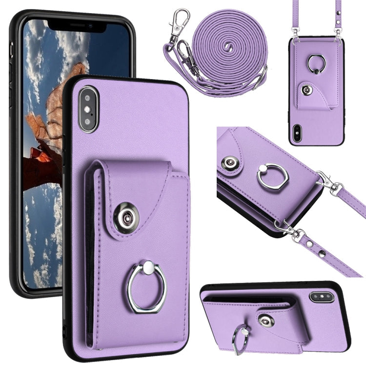 Organ Card Bag Ring Holder Phone Case with Long Lanyard – Wear-resistant, Ring Holder, Lanyard, For iPhone 11 Pro, For iPhone X / XS, For iPhone XR, For iPhone XS Max For iPhone XS Max Purple