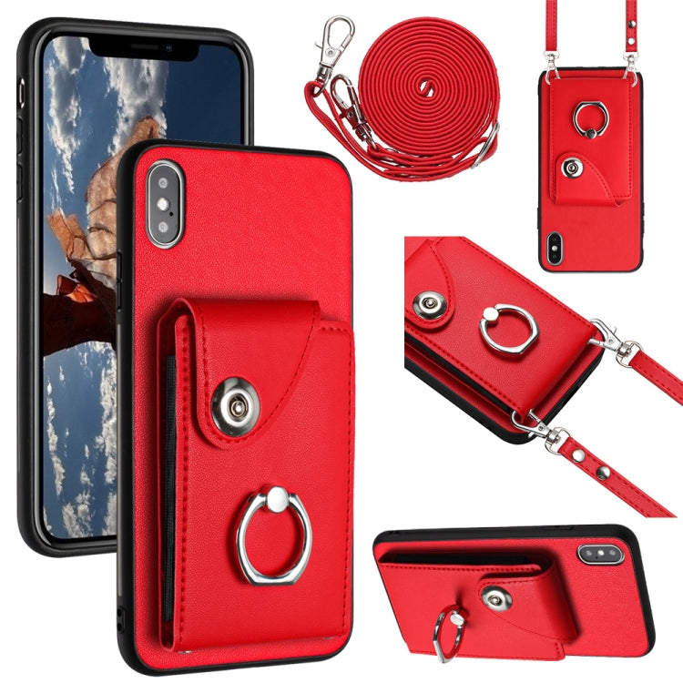 Organ Card Bag Ring Holder Phone Case with Long Lanyard – Wear-resistant, Ring Holder, Lanyard, For iPhone 11 Pro, For iPhone X / XS, For iPhone XR, For iPhone XS Max For iPhone XS Max Red